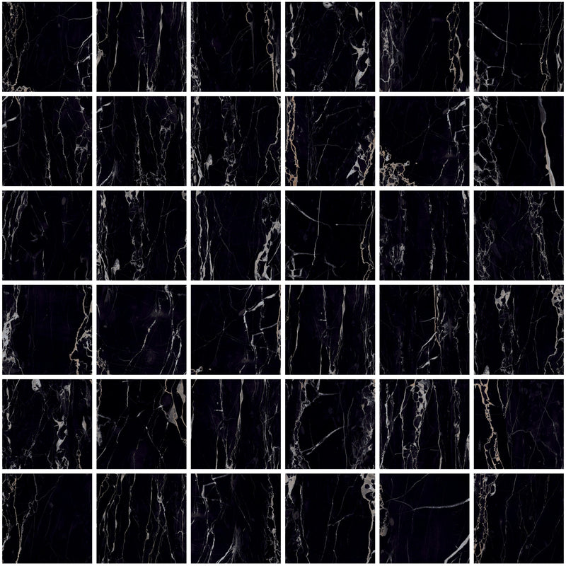 Classic Boutique Regalia Nero Natural 2x2 Marble Look Porcelain Mosaics 12x12 mosaic sheet
