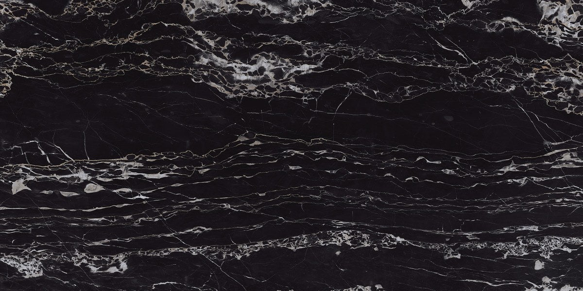 Classic Boutique Regalia Nero Polished Marble Look Bullnose Porcelain Trim 3x24, surface color and finish