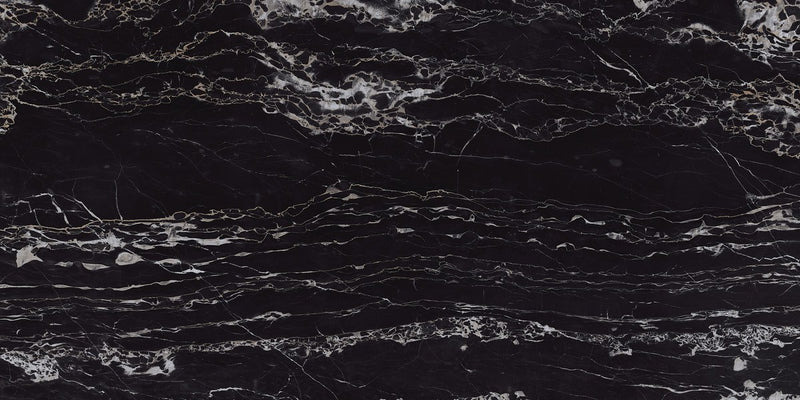 Classic Boutique Regalia Nero Polished Marble Look Porcelain Tiles 12x12 close up