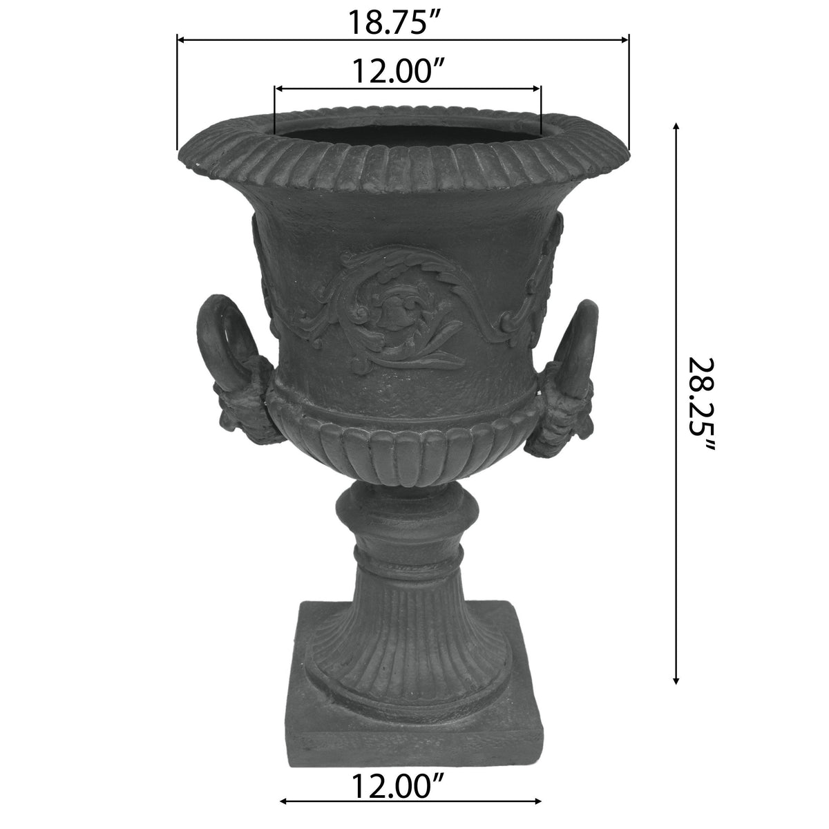 Classic Roman MGO Garden Urn Planter with Durable Magnesium Oxide - Black, photo 6 of 9