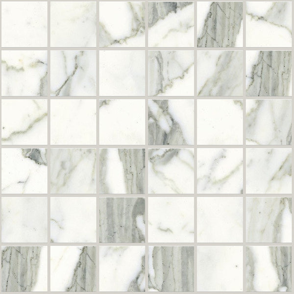 Classic Statuarietto Honed 2x2 Marble Look Porcelain Mosaics 12x12