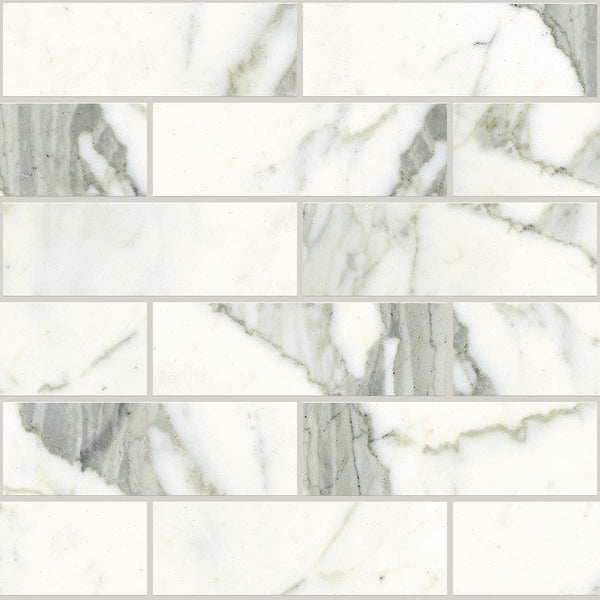 Classic Statuarietto Honed 2x6 Marble Look Porcelain Mosaics 12x12
