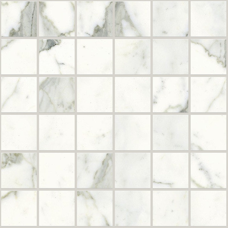 Classic Statuarietto Polished 2x2 Marble Look Porcelain Mosaics 12x12 mosaic sheet