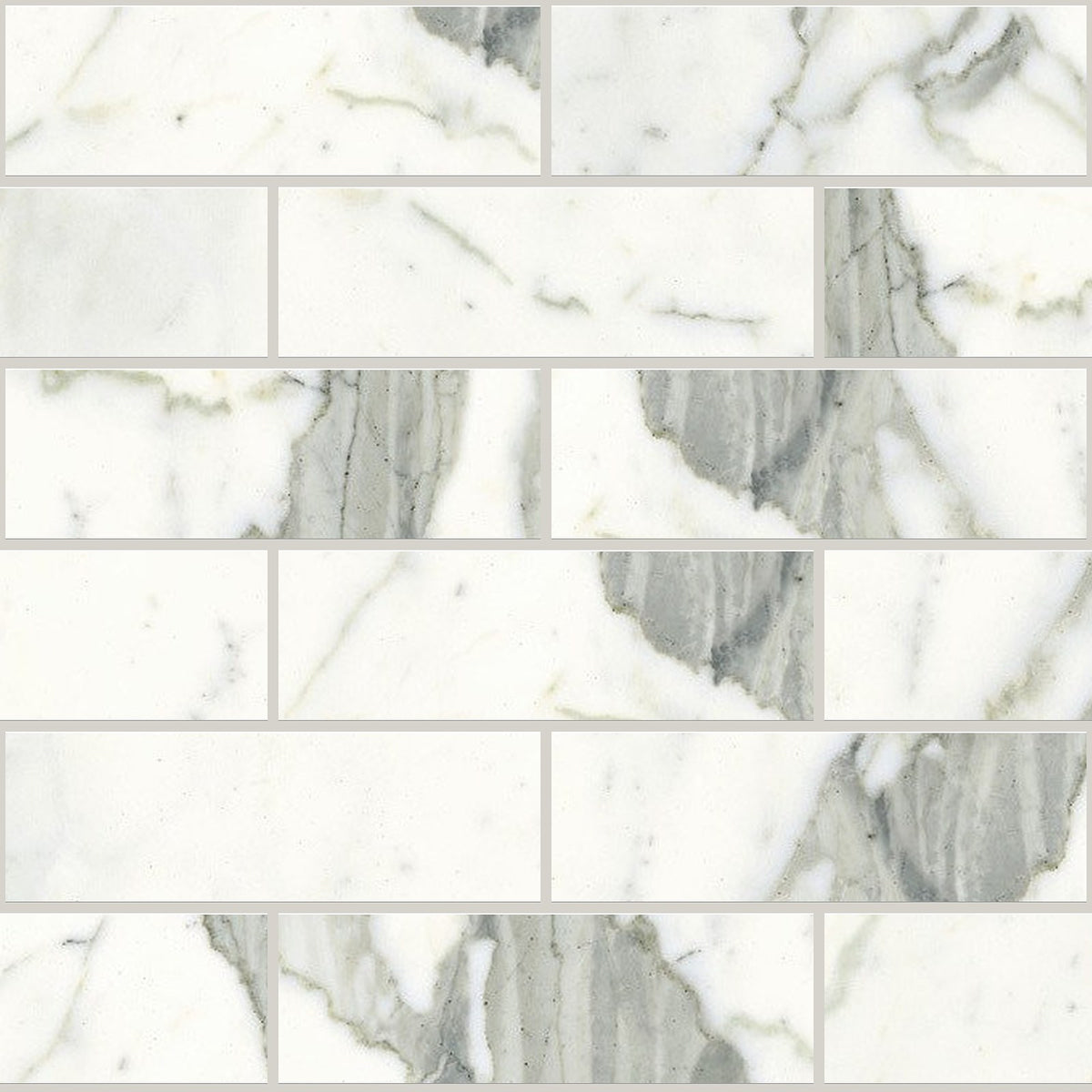 Classic Statuarietto Polished 2x6 Marble Look Porcelain Mosaics 12x12 mosaic sheet