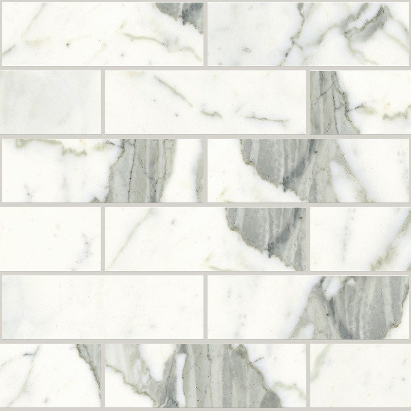 Classic Statuarietto Polished 2x6 Marble Look Porcelain Mosaics 12x12 mosaic sheet