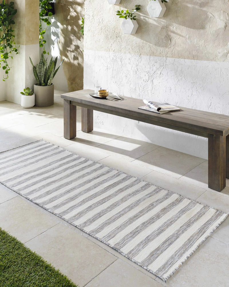 Bongaree Gray Striped Outdoor Carpet - Clearance by Boutique Rugs