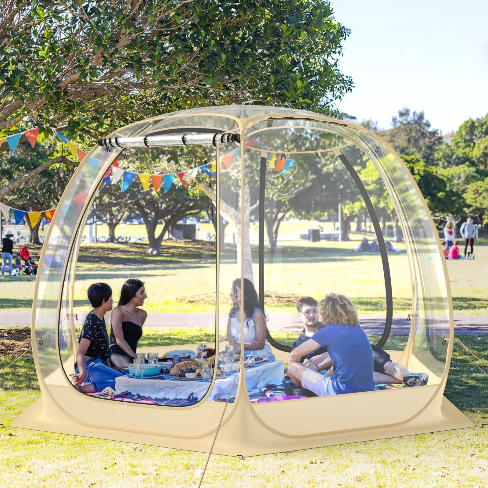 11 x 11 Feet Clear Dome Pop up Bubble Tent with Carrying Bag for 6-10 People-Beige by DirectDeals