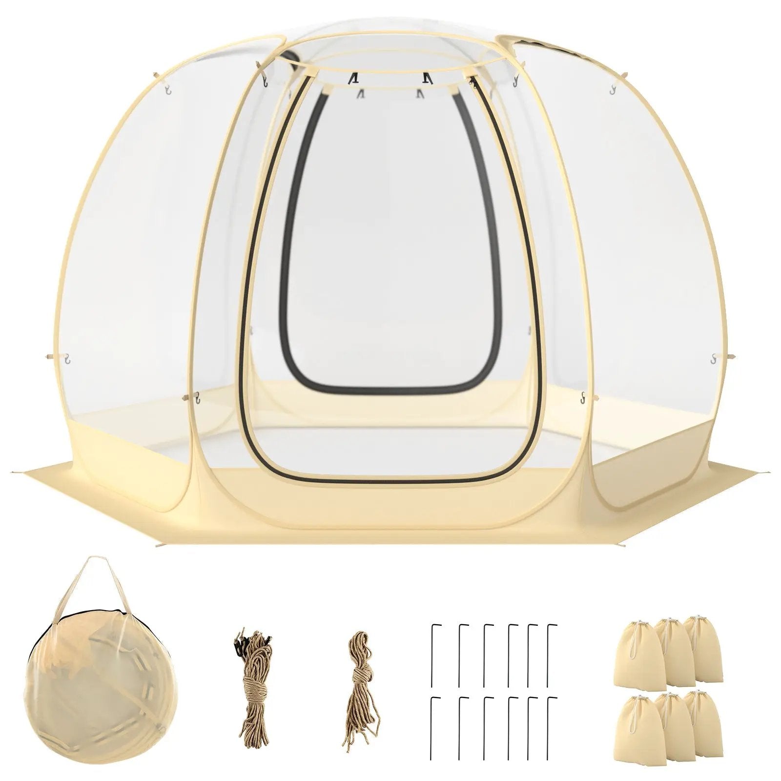 11 x 11 Feet Clear Dome Pop up Bubble Tent with Carrying Bag for 6-10 People-Beige by DirectDeals
