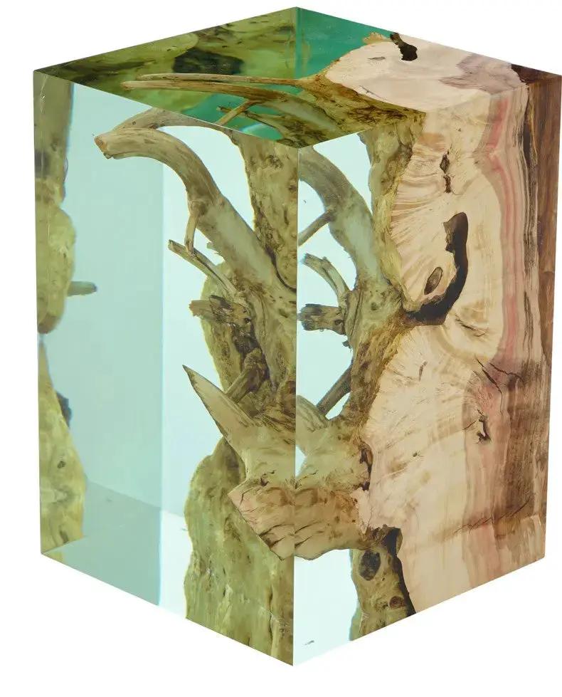 Resin Cube Side Table, Epoxy Wood Stool, Cube Accent Table by Gizz