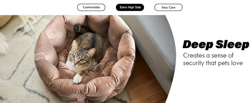 ClevaHome Deep Nest Cat Bed for Small Pets up to 15lbs - Round Cat Beds for Indoor Cats, Luxurious Velvet Feel, Extra High Sides, Machine Washable Comfort Pet Bed with Non-Slip Bottom by House Of Avana
