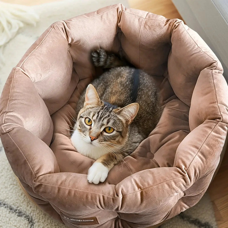 ClevaHome Deep Nest Cat Bed for Small Pets up to 15lbs - Round Cat Beds for Indoor Cats, Luxurious Velvet Feel, Extra High Sides, Machine Washable Comfort Pet Bed with Non-Slip Bottom by House Of Avana