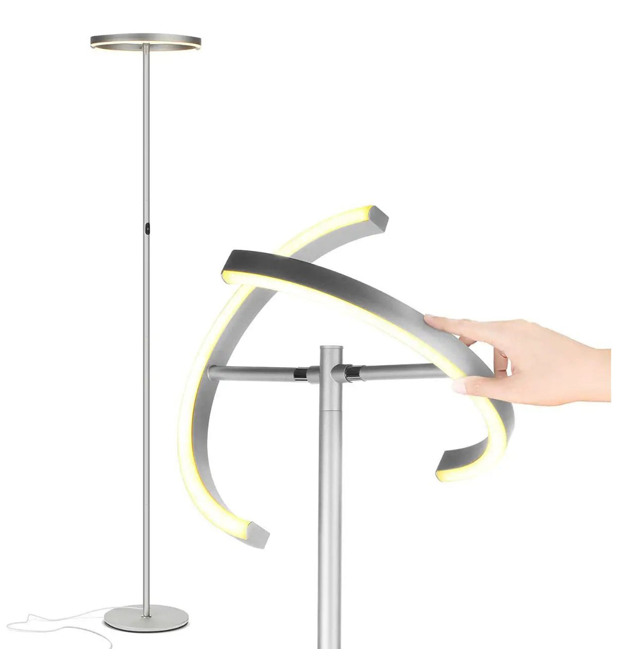 Click Split - Modern LED Torchiere Floor Lamp, Dimmable Uplight for Reading in Your Bedroom or Living Room by Outdoor Solar Outlet