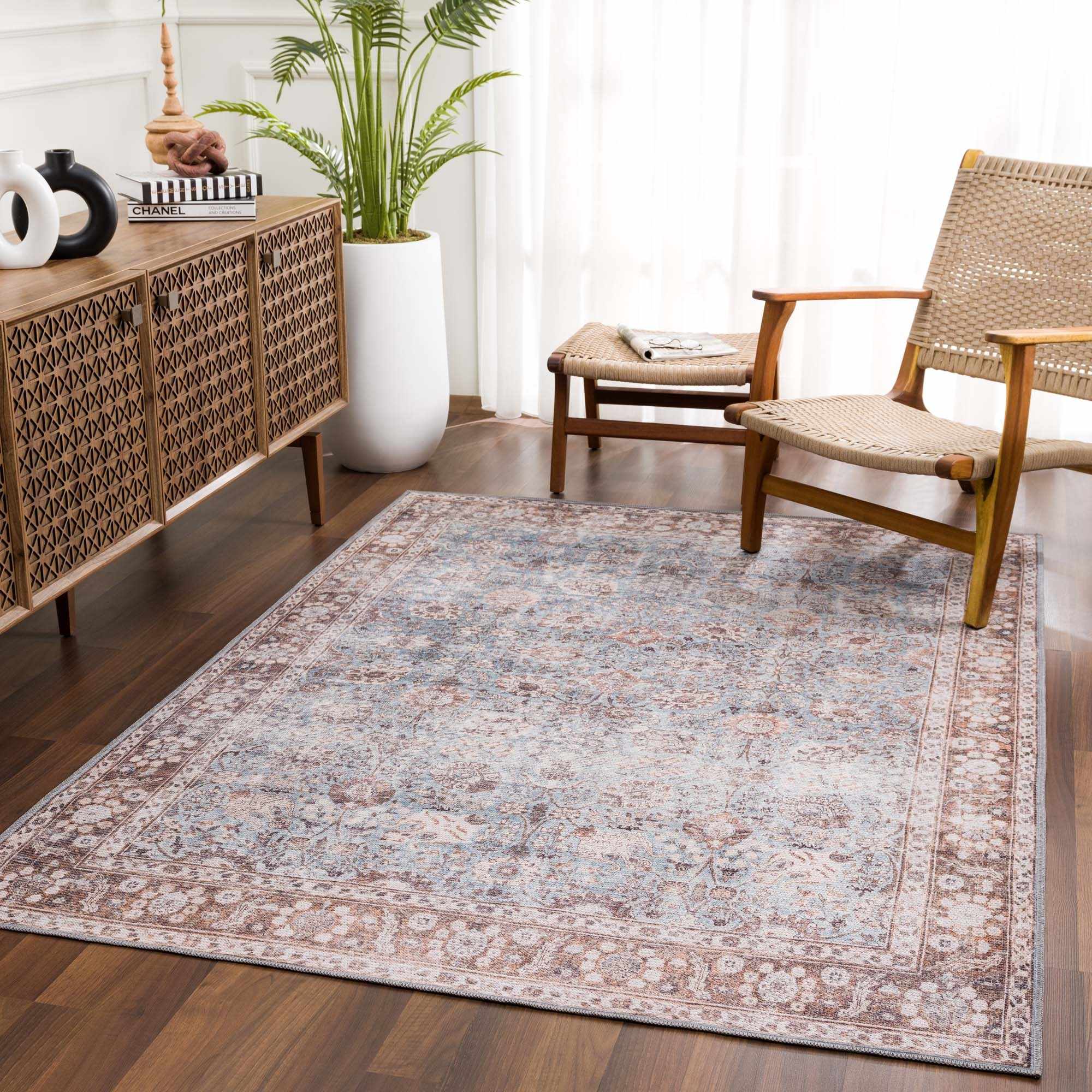 Dauis Blue Persian Style Washable Rug - Clearance by Boutique Rugs