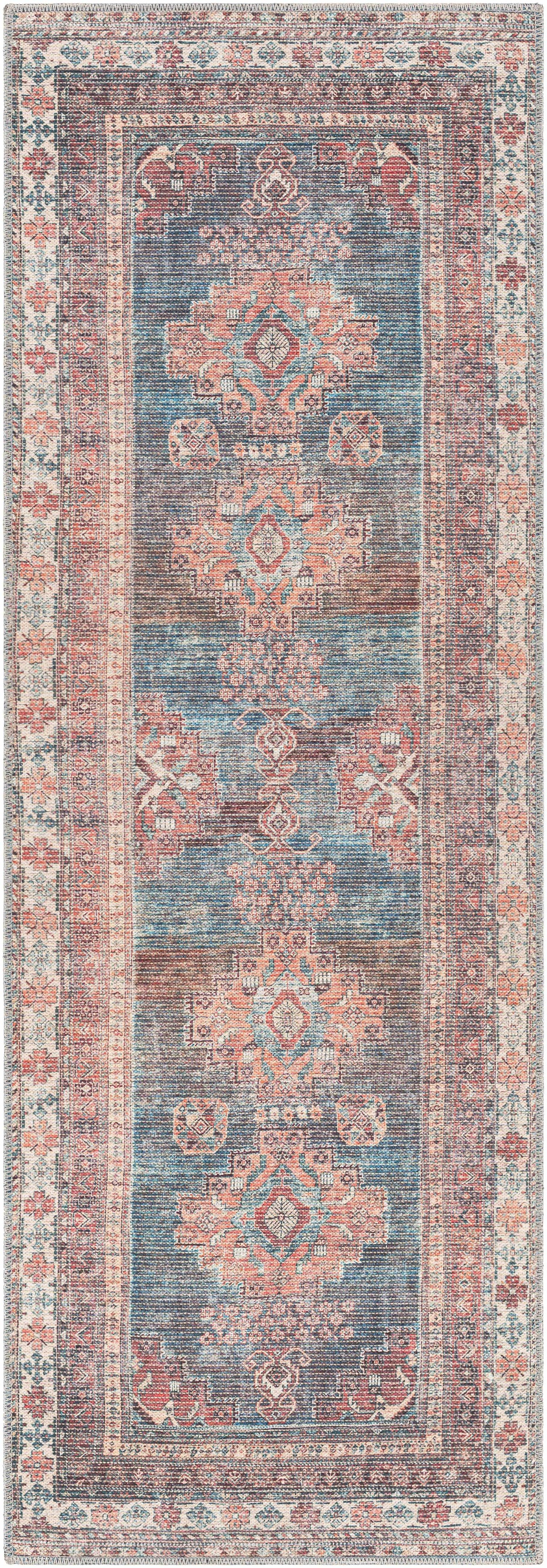 Baltinglass Rust & Blue Washable Area Rug by Hauteloom