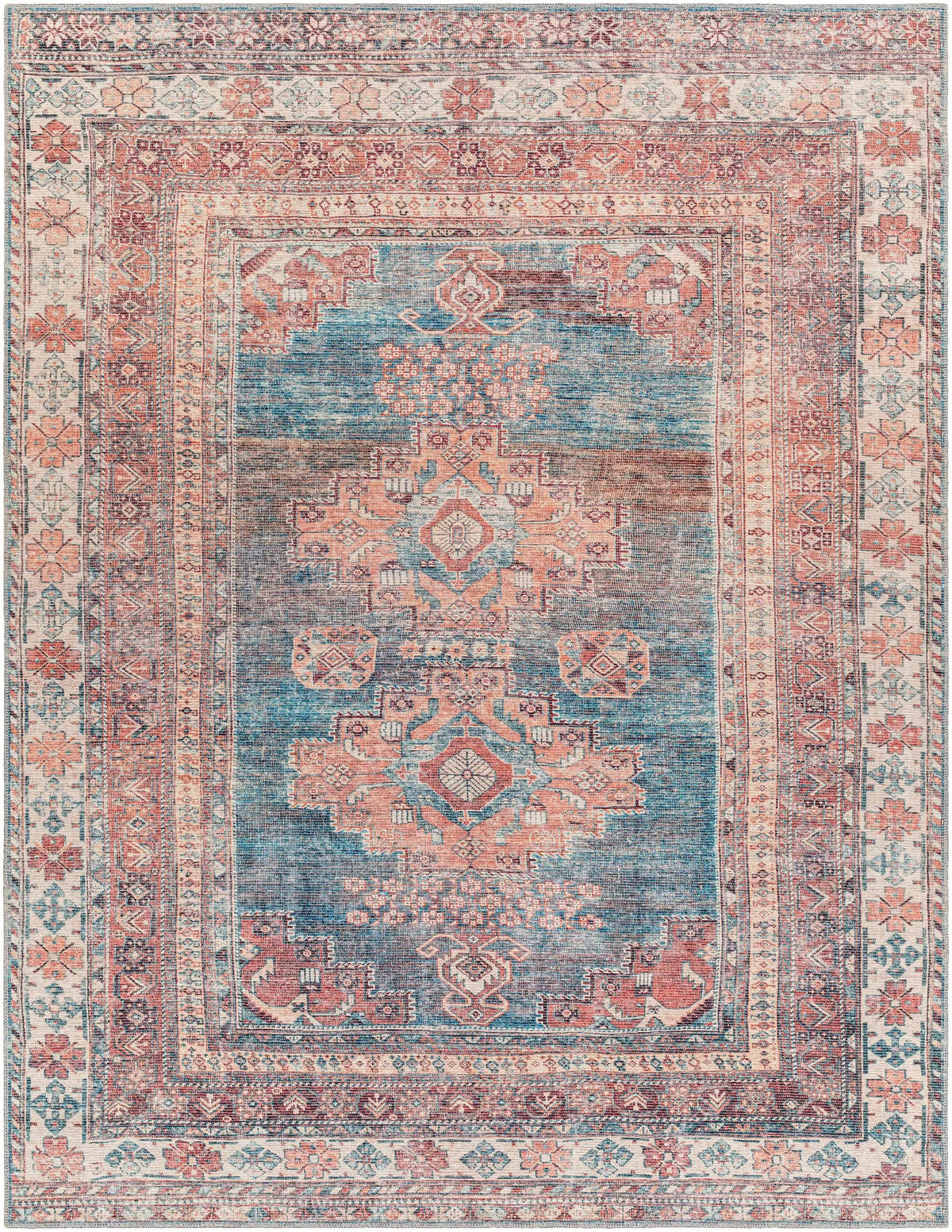 Baltinglass Rust & Blue Washable Area Rug by Hauteloom