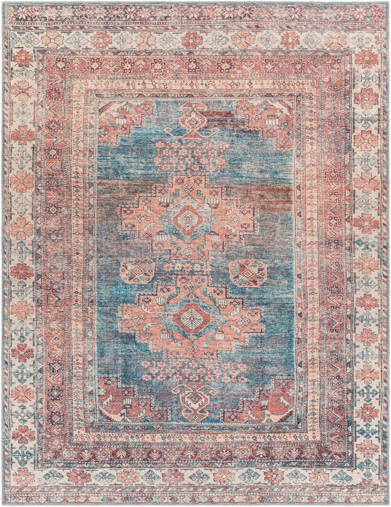 Baltinglass Rust & Blue Washable Area Rug by Hauteloom