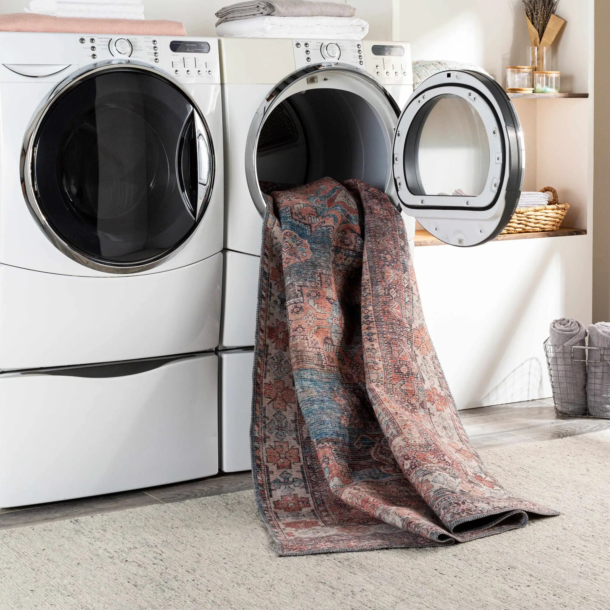 Baltinglass Rust & Blue Washable Area Rug by Hauteloom