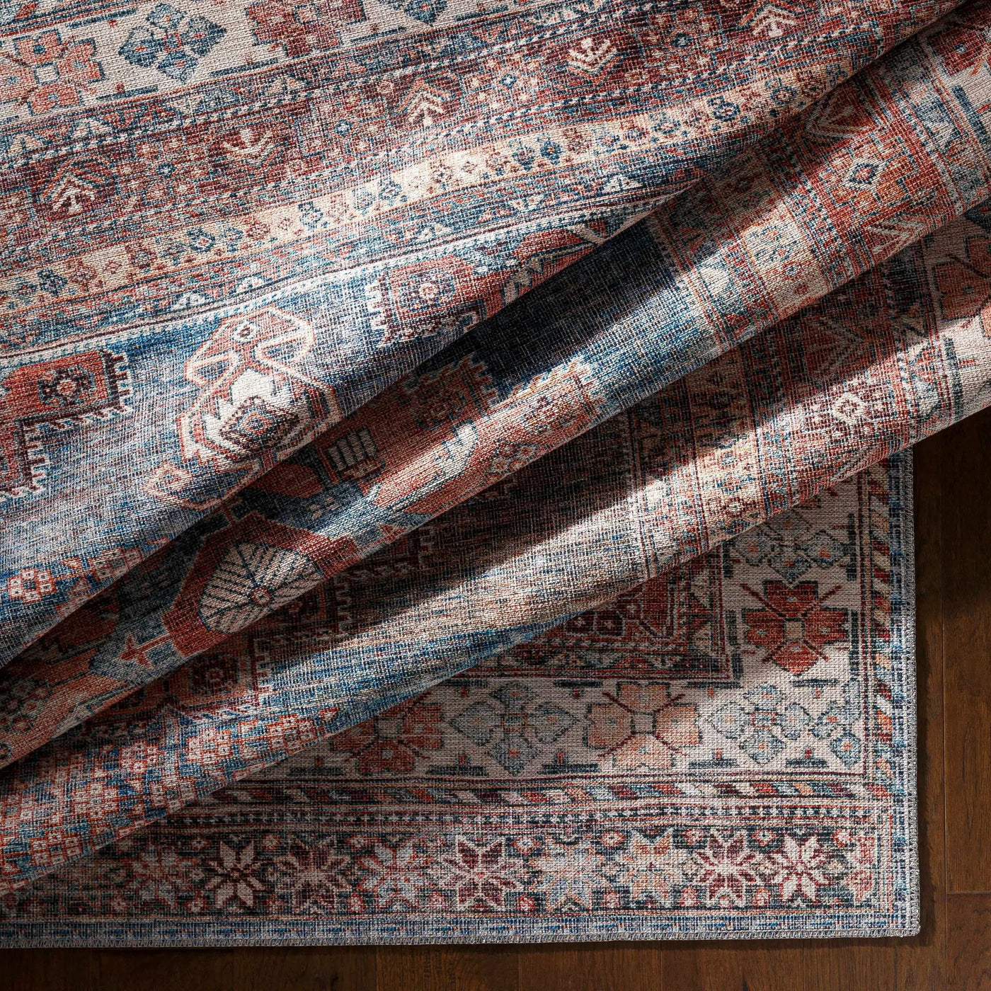 Baltinglass Rust & Blue Washable Area Rug by Hauteloom