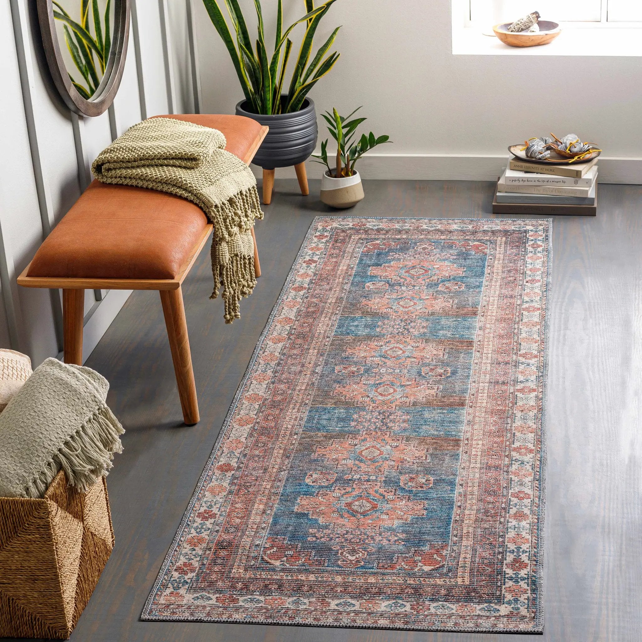 Baltinglass Rust & Blue Washable Area Rug by Hauteloom