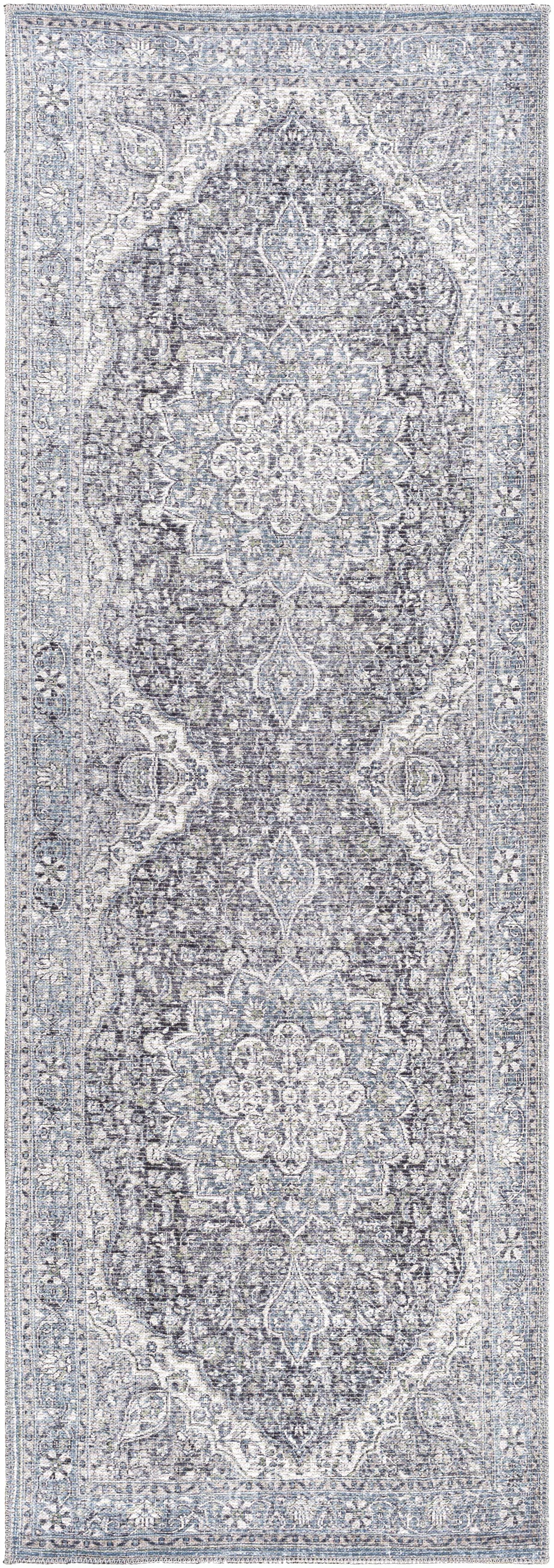 Tavas Blue Medallion Washable Rug by Hauteloom