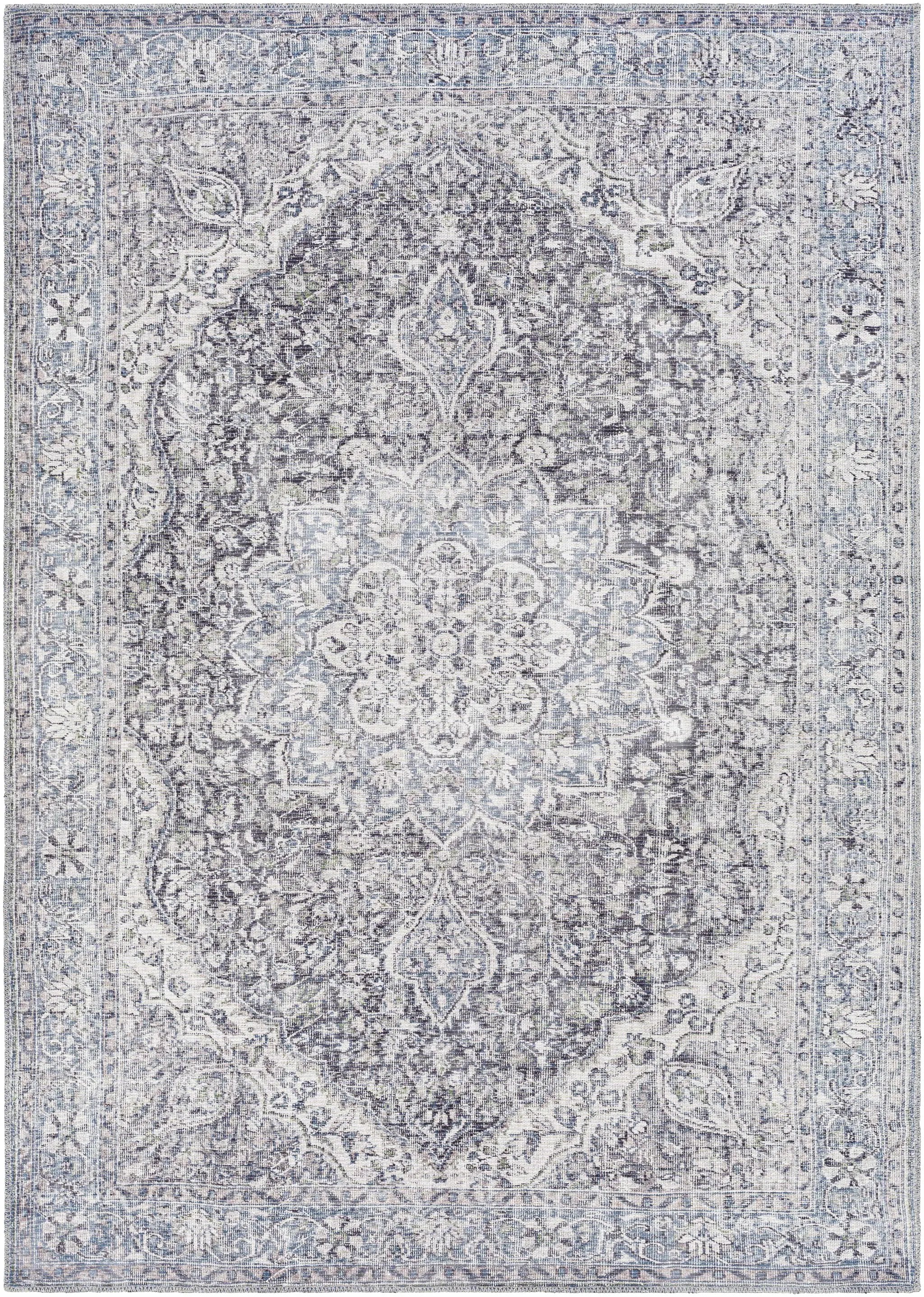 Tavas Blue Medallion Washable Rug by Hauteloom