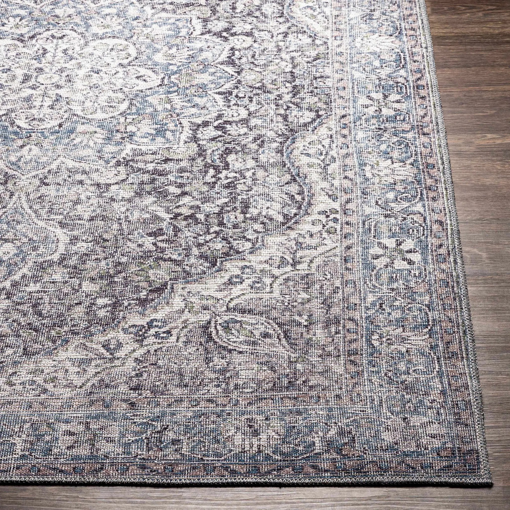 Tavas Blue Medallion Washable Rug by Hauteloom