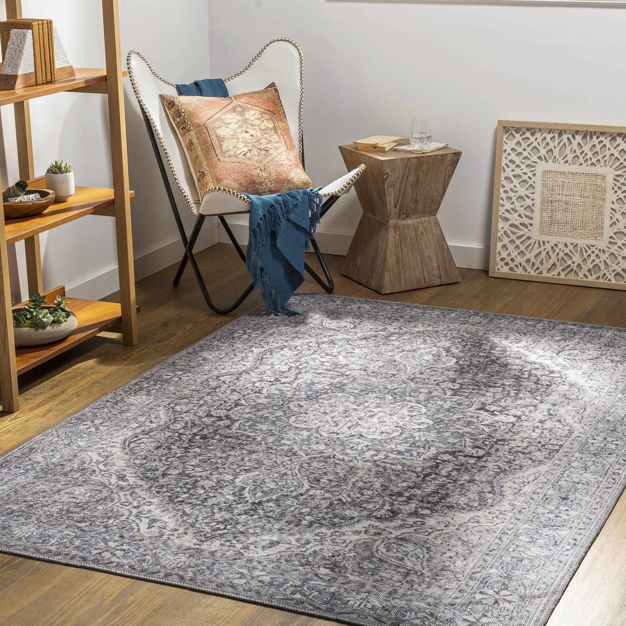 Tavas Blue Medallion Washable Rug by Hauteloom