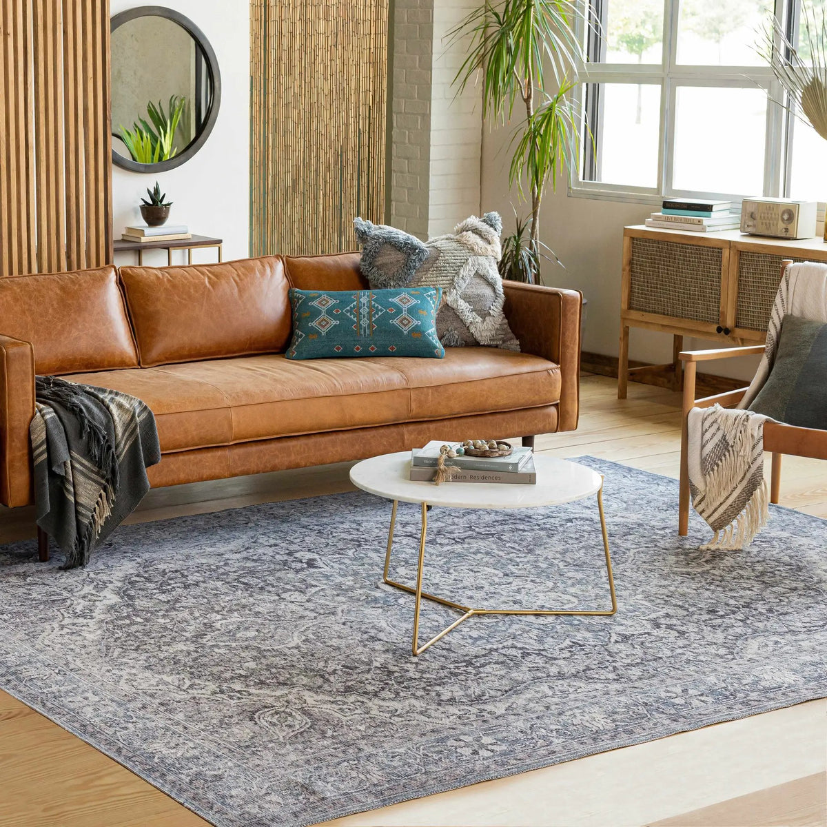 Tavas Blue Medallion Washable Rug by Hauteloom