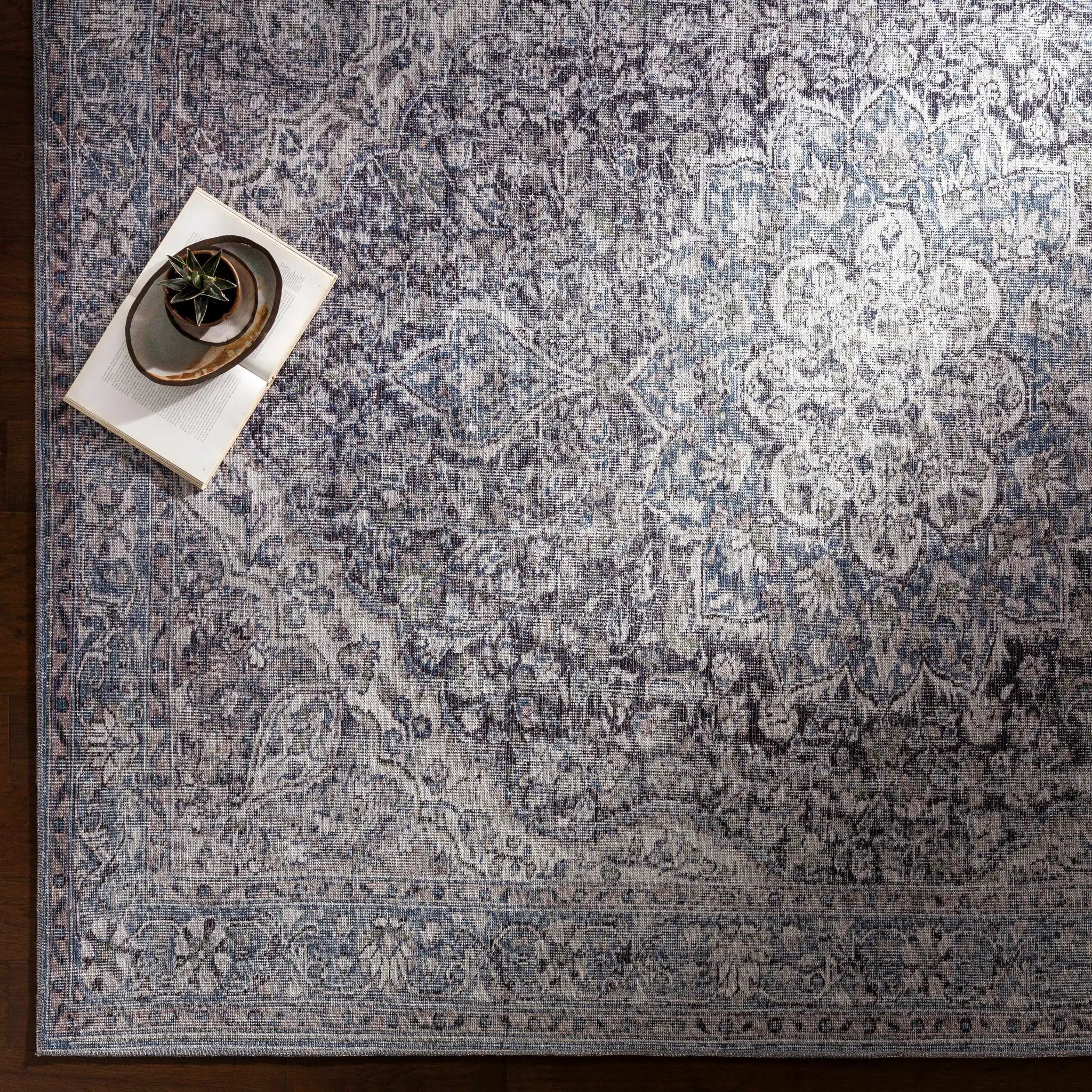 Tavas Blue Medallion Washable Rug by Hauteloom