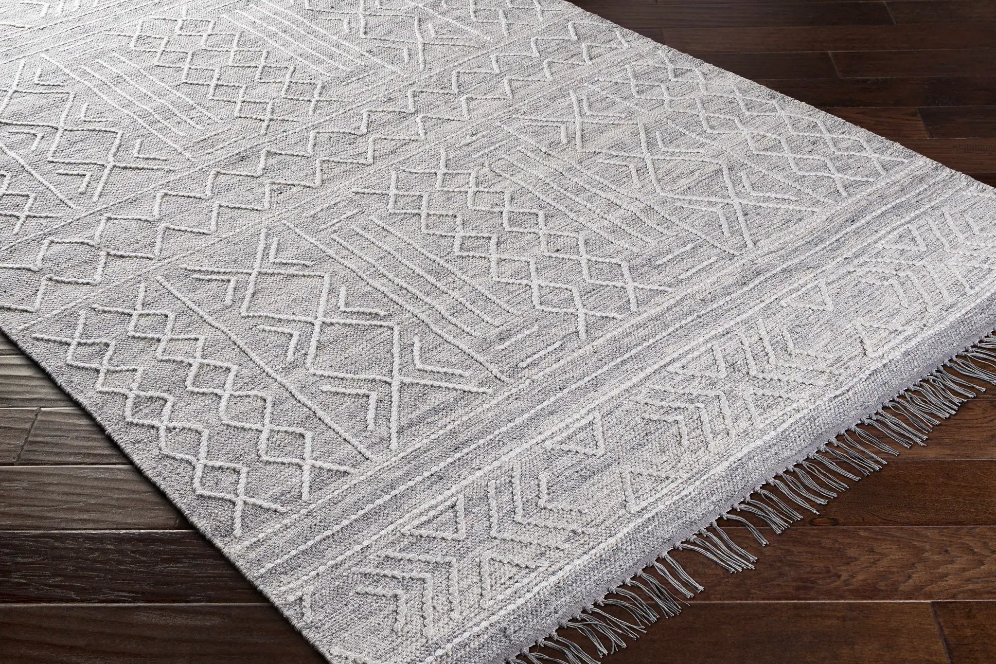 Gray Clintwood Wool Tassel Carpet - Clearance by Boutique Rugs
