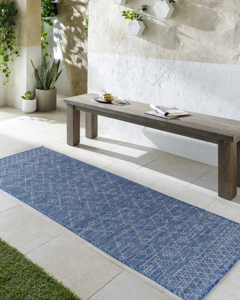 Lorena Blue Flatweave Trellis Outdoor Area Carpet - Clearance by Boutique Rugs