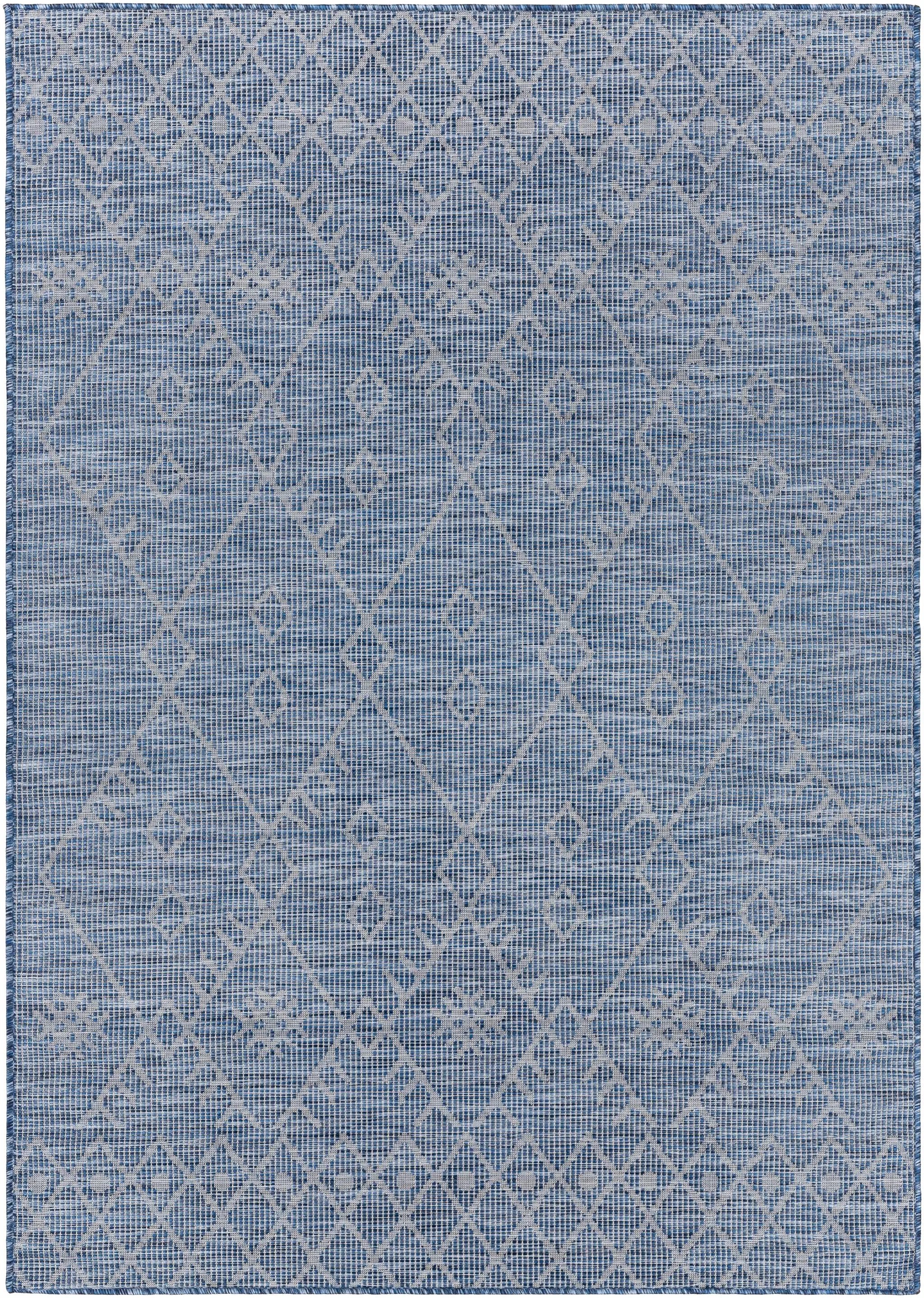 Lorena Blue Flatweave Trellis Outdoor Area Carpet - Clearance by Boutique Rugs