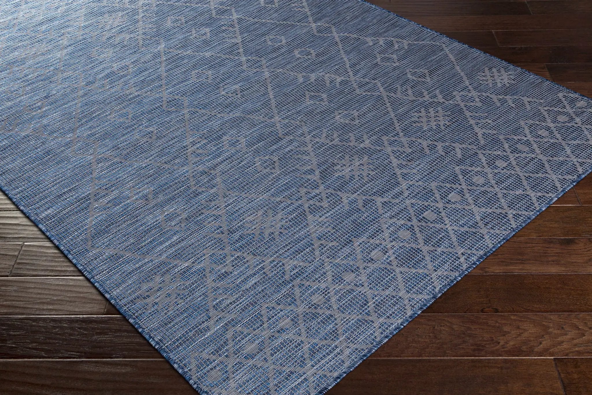 Lorena Blue Flatweave Trellis Outdoor Area Carpet - Clearance by Boutique Rugs