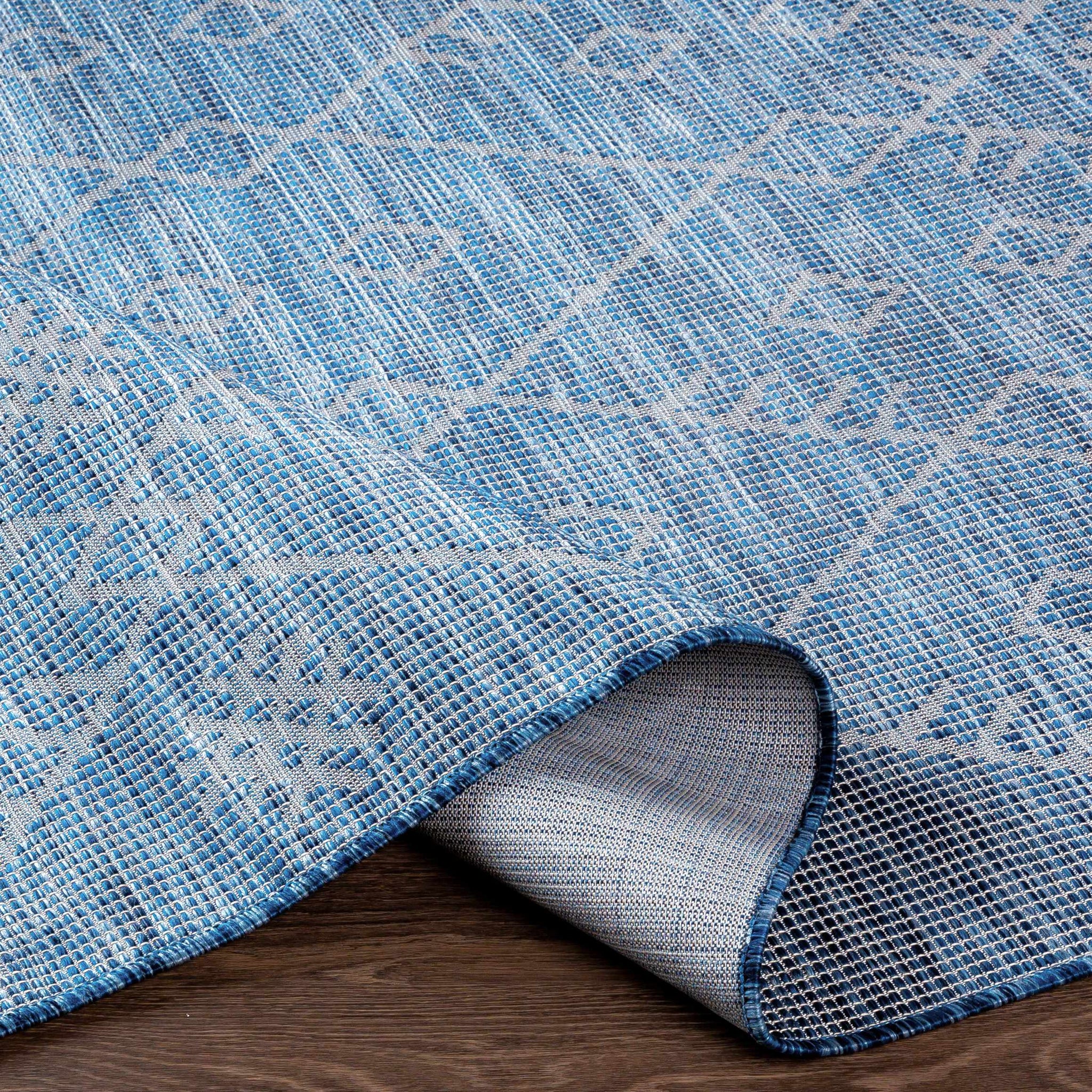Lorena Blue Flatweave Trellis Outdoor Area Carpet - Clearance by Boutique Rugs
