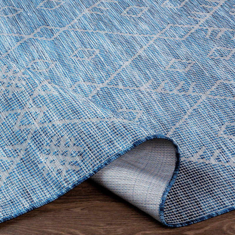 Lorena Blue Flatweave Trellis Outdoor Area Carpet - Clearance by Boutique Rugs