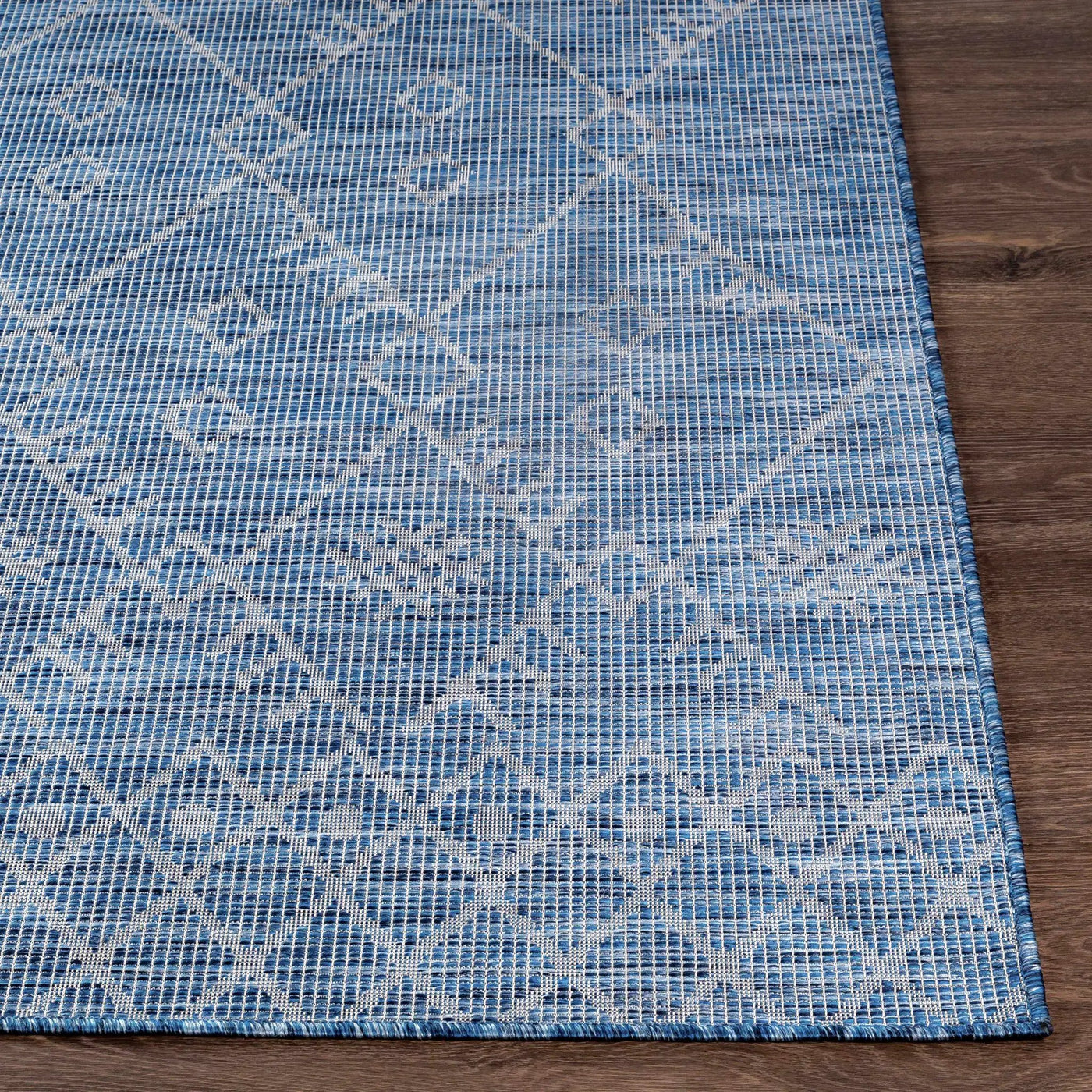 Lorena Blue Flatweave Trellis Outdoor Area Carpet - Clearance by Boutique Rugs