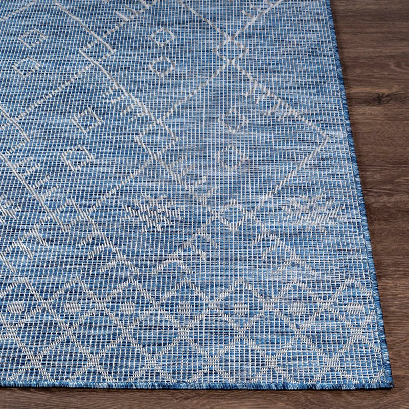 Lorena Blue Flatweave Trellis Outdoor Area Carpet - Clearance by Boutique Rugs