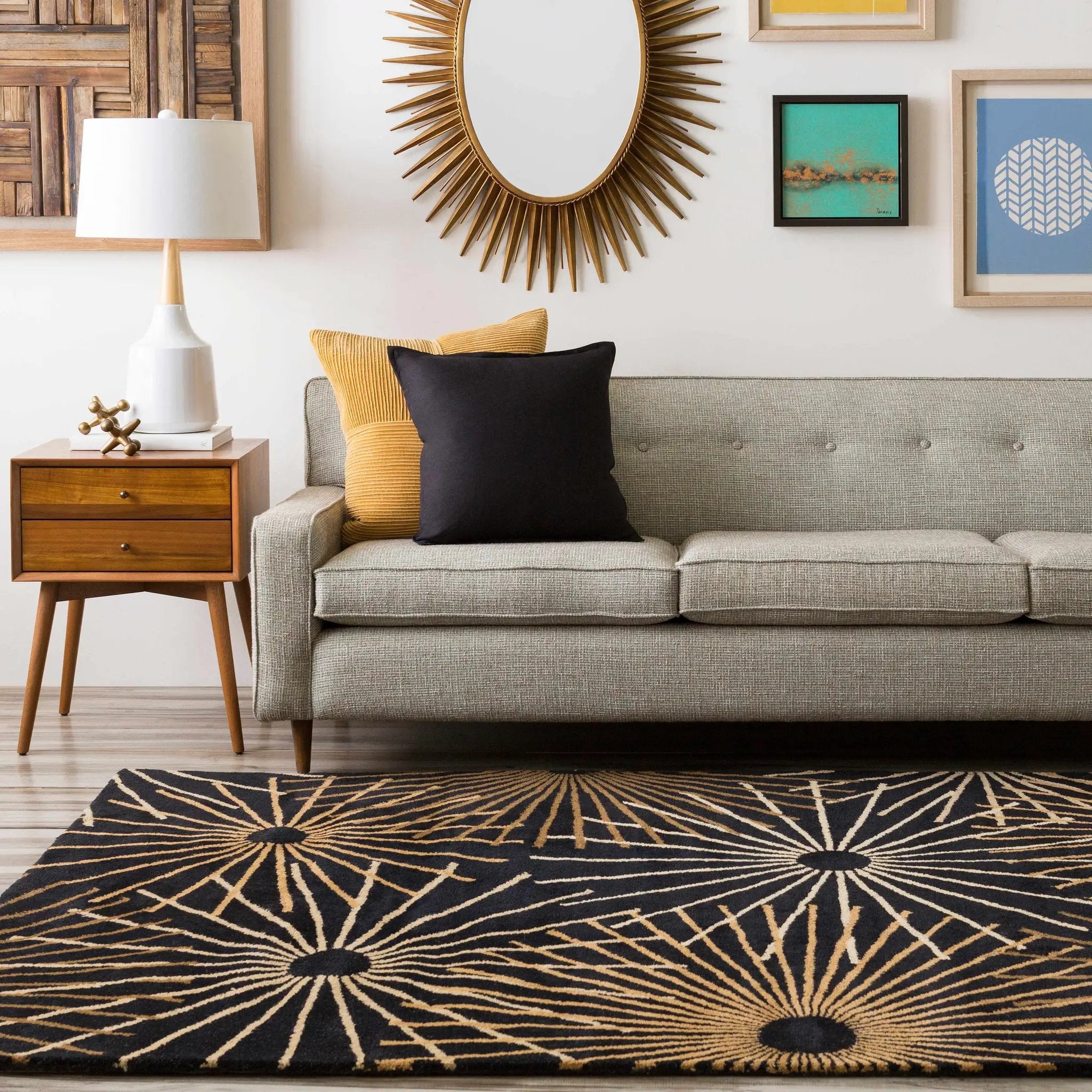 Clover Black Modern Wool Rug by Boutique Rugs