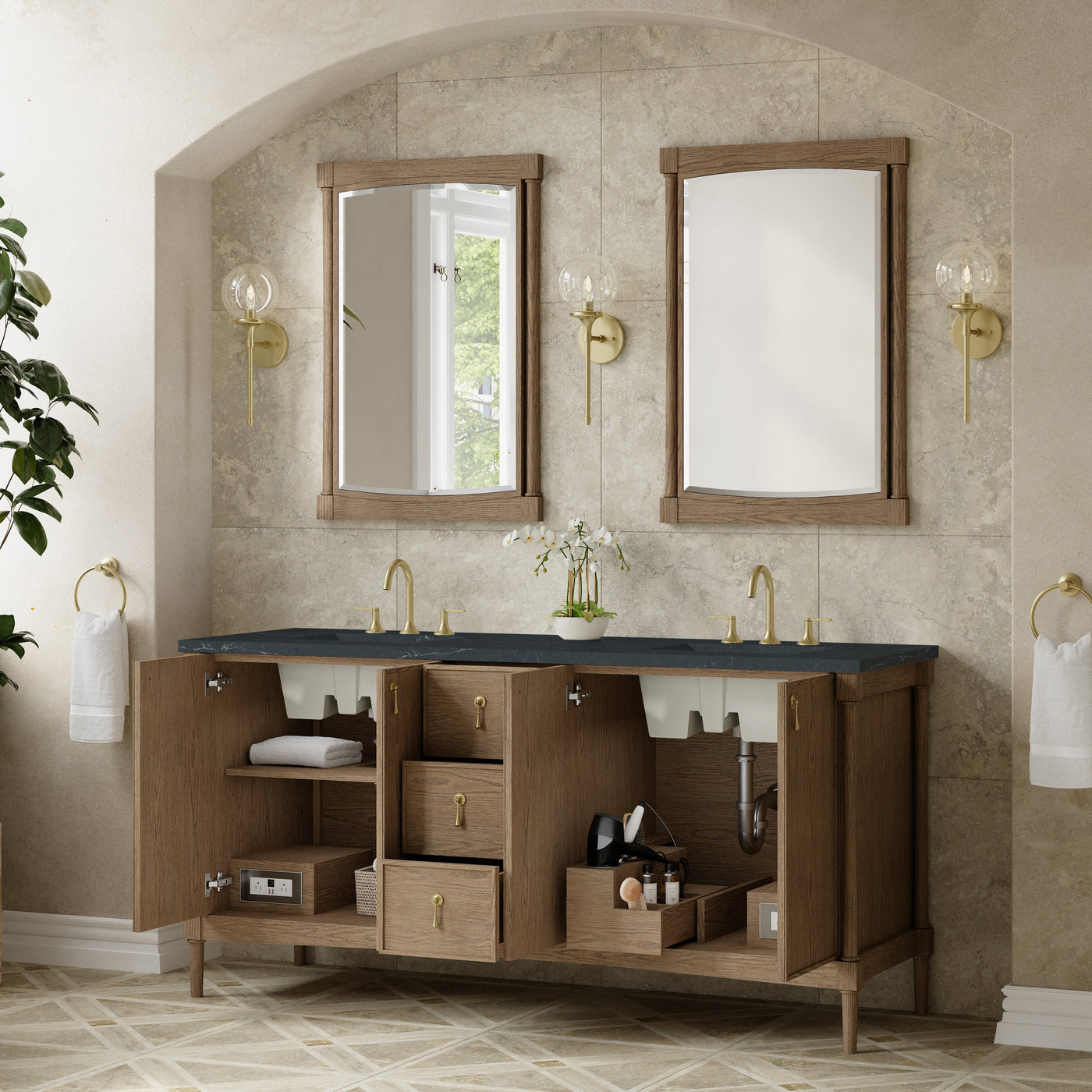 James Martin Kinnsden 72" Double Bathroom Vanity, Weathered Oak by James Martin