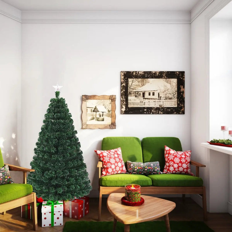 5/6/7 Feet Multicolor Artificial Christmas Tree with LED Light and Metal Stand by DirectDeals