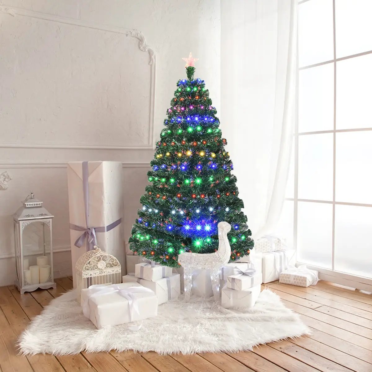 5/6/7 Feet Multicolor Artificial Christmas Tree with LED Light and Metal Stand by DirectDeals