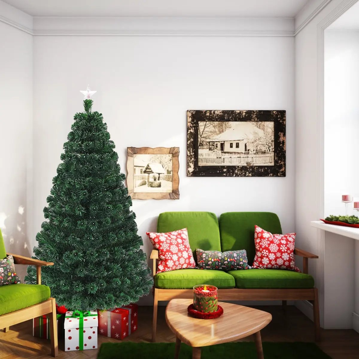 5/6/7 Feet Multicolor Artificial Christmas Tree with LED Light and Metal Stand by DirectDeals