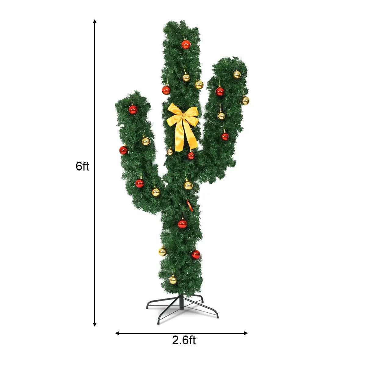 6 Feet Artificial Cactus PVC Christmas Tree with LED Lights and Ball Ornaments by DirectDeals