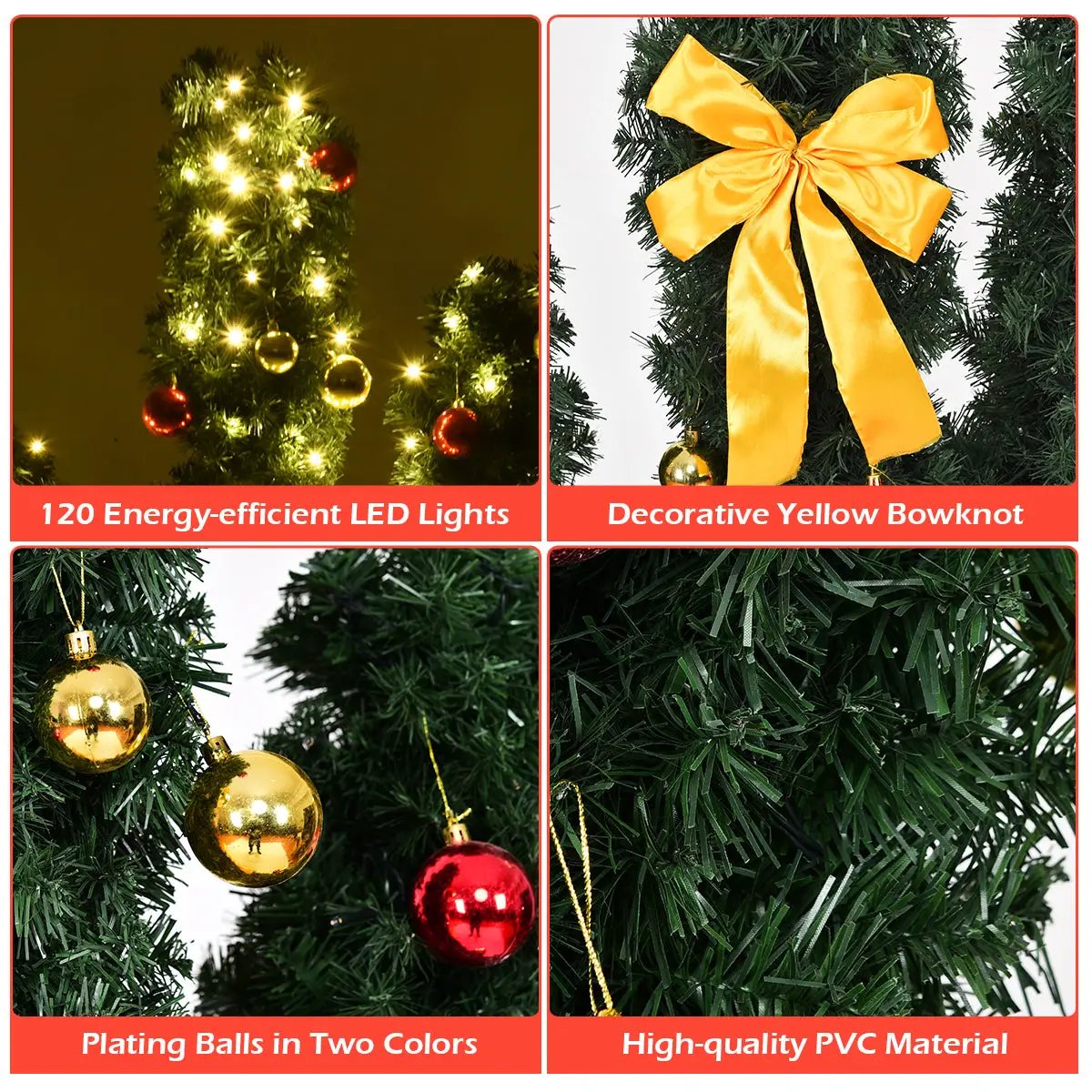 6 Feet Artificial Cactus PVC Christmas Tree with LED Lights and Ball Ornaments by DirectDeals