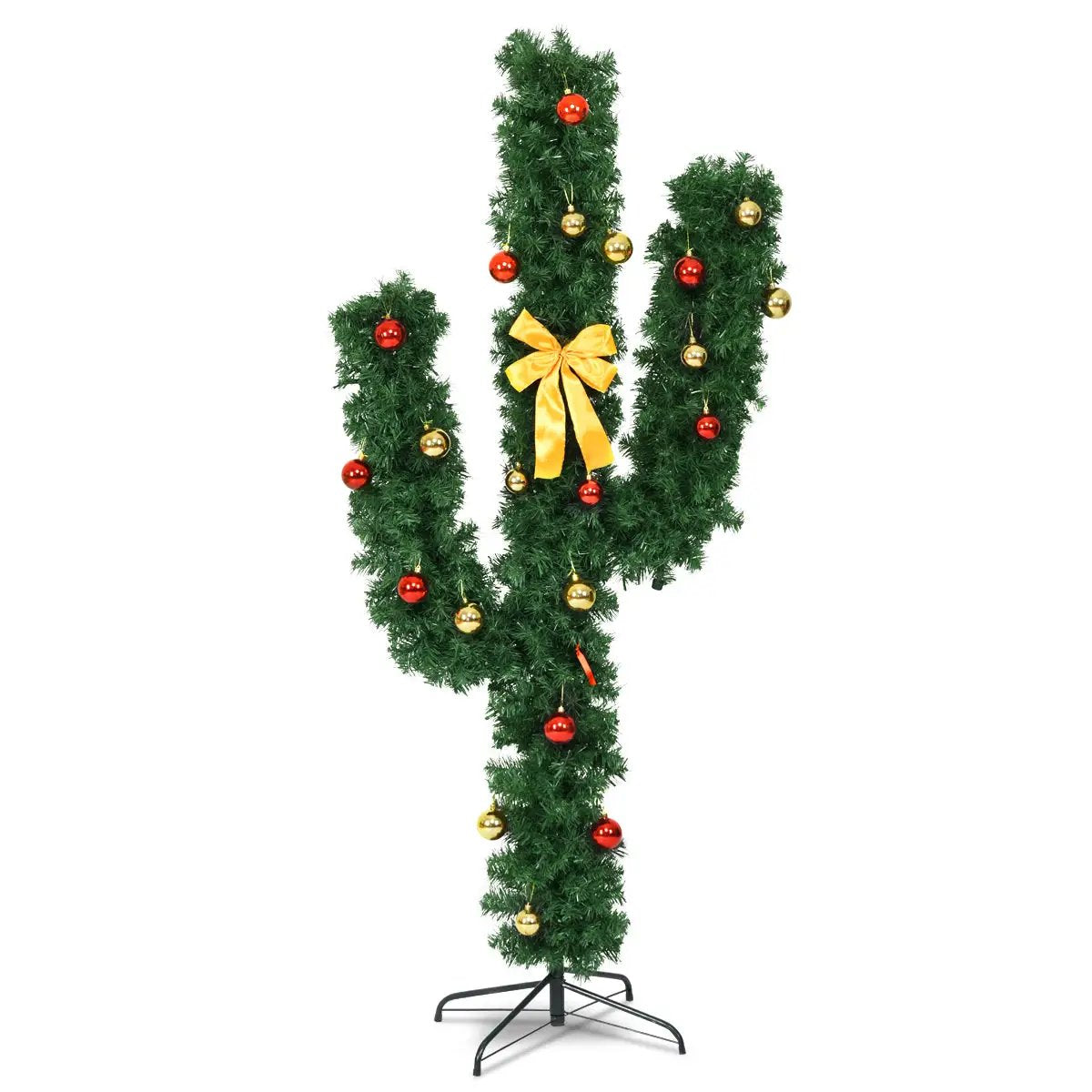 6 Feet Artificial Cactus PVC Christmas Tree with LED Lights and Ball Ornaments by DirectDeals