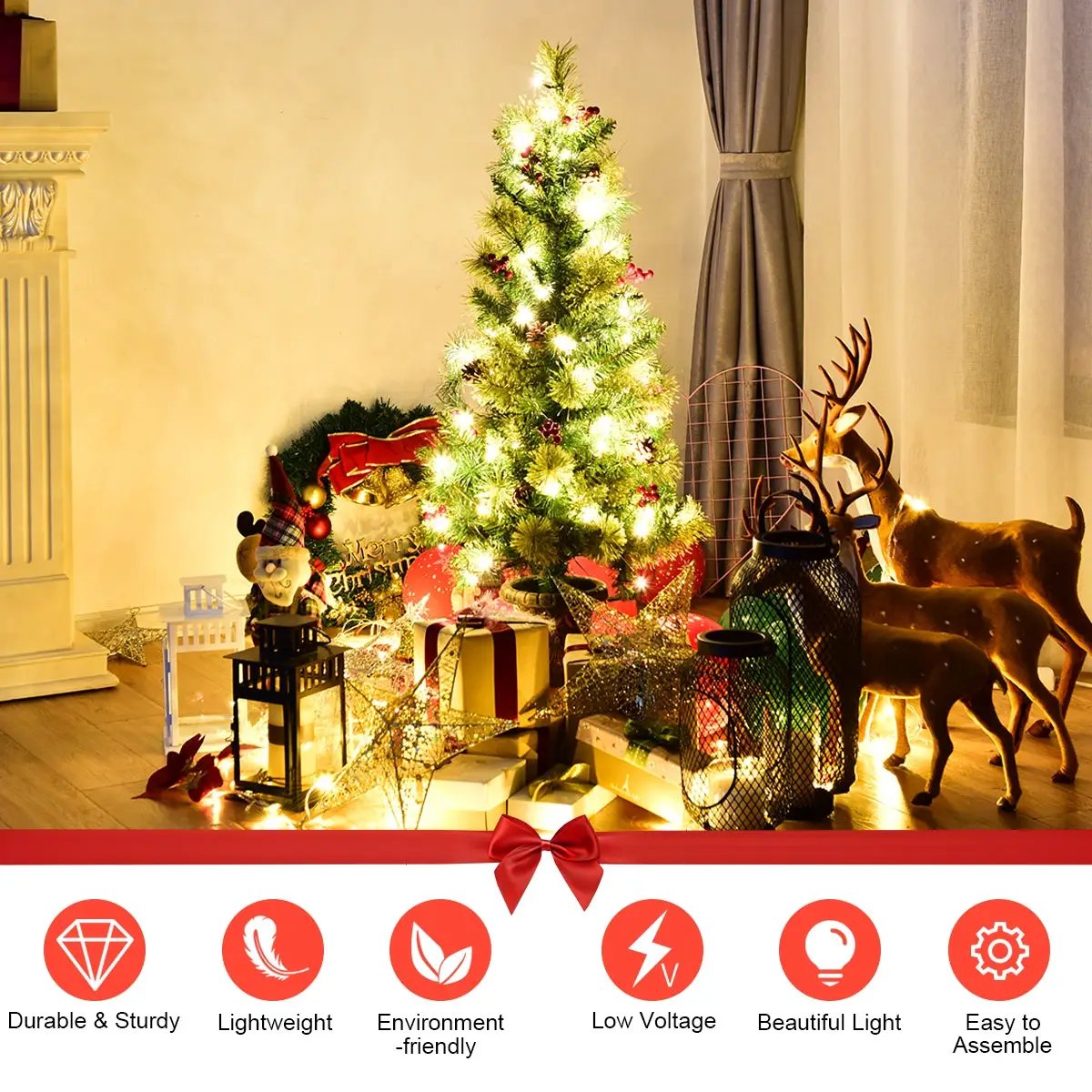 LED Christmas Tree with Red Berries Pine Cones by DirectDeals
