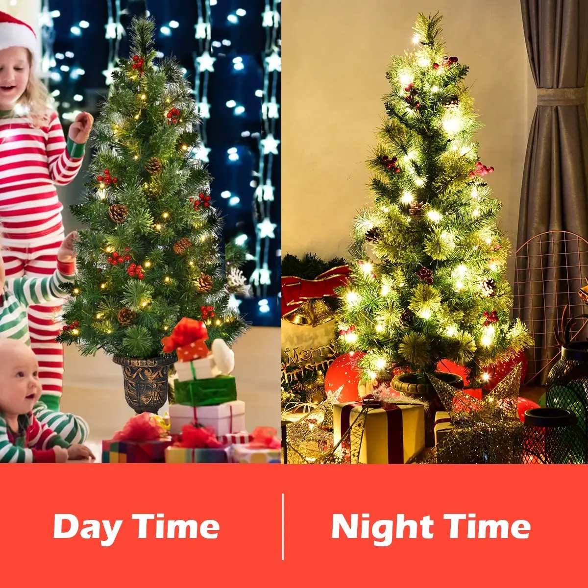 LED Christmas Tree with Red Berries Pine Cones by DirectDeals