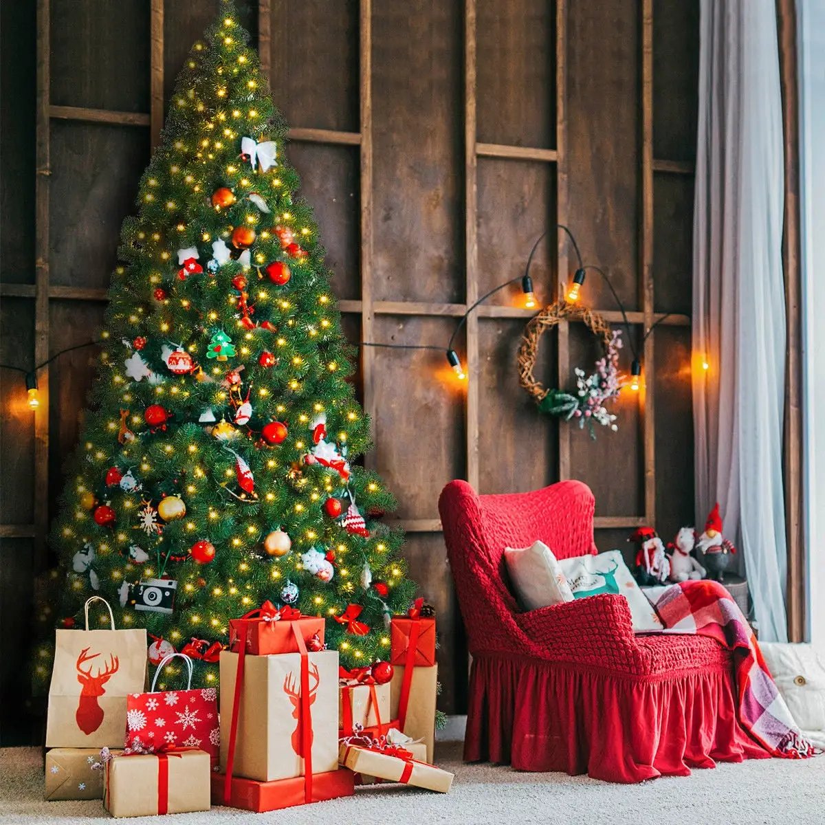 9 Feet Pre-Lit PVC Artificial Christmas Tree with 700 LED Lights by DirectDeals