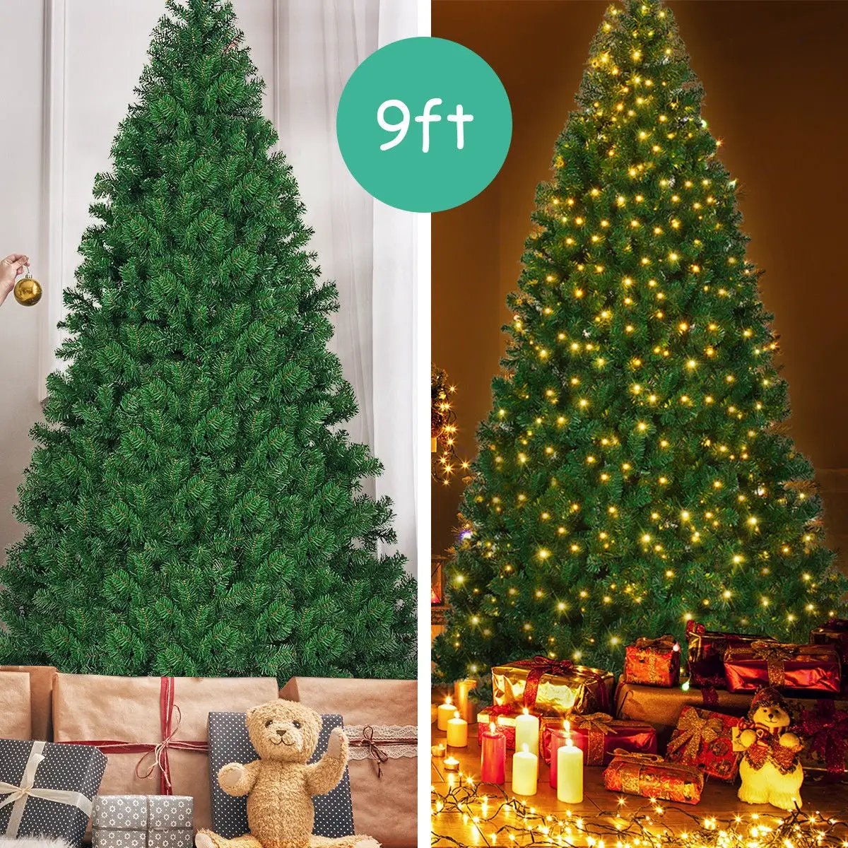 9 Feet Pre-Lit PVC Artificial Christmas Tree with 700 LED Lights by DirectDeals