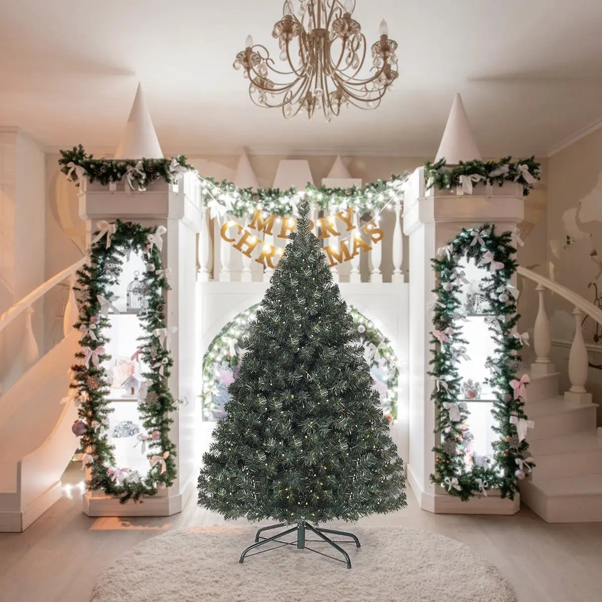 4.5 Feet PVC Pre-lit Artificial Hinged Christmas Tree by DirectDeals